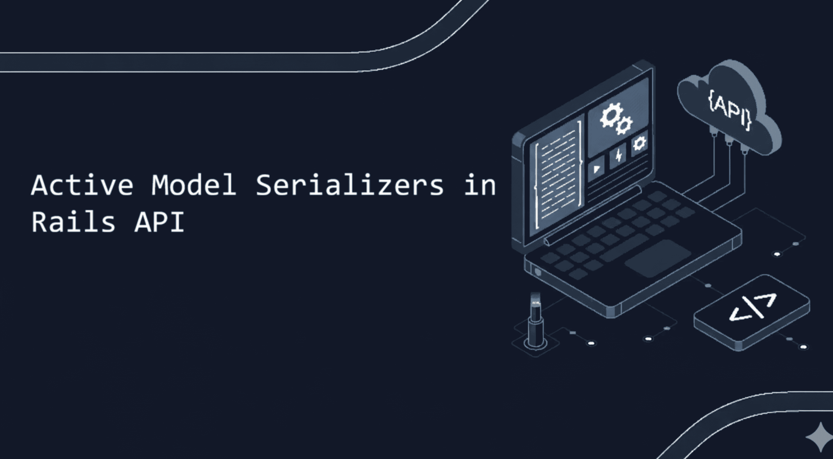 Illustration of laptop with Api related icons on screen